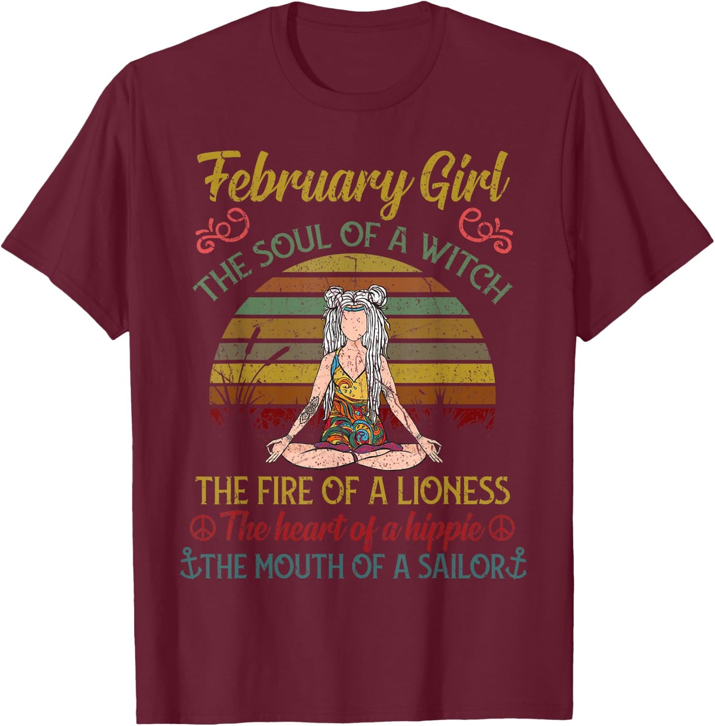 February Girl The Soul of A Witch Vintage February Birthday T-Shirt - T-Shirt | Maroon
