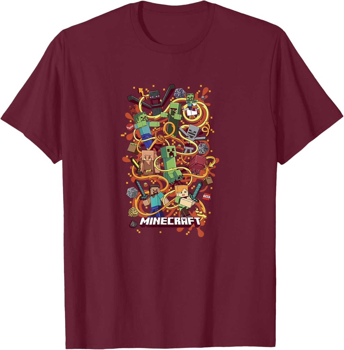 Minecraft Group Shot Funtage Arrow Composition T-Shirt - T-Shirt | Maroon
