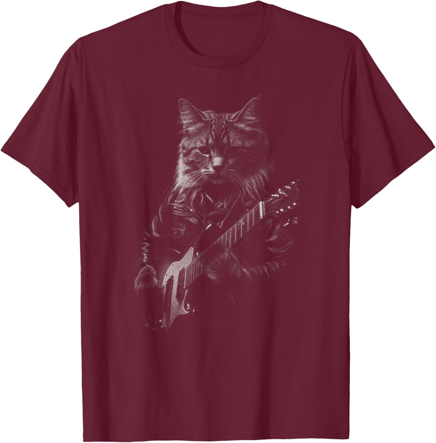 Rock Cat Playing Guitar woman Funny Guitar Cat T-Shirt - T-Shirt | Maroon