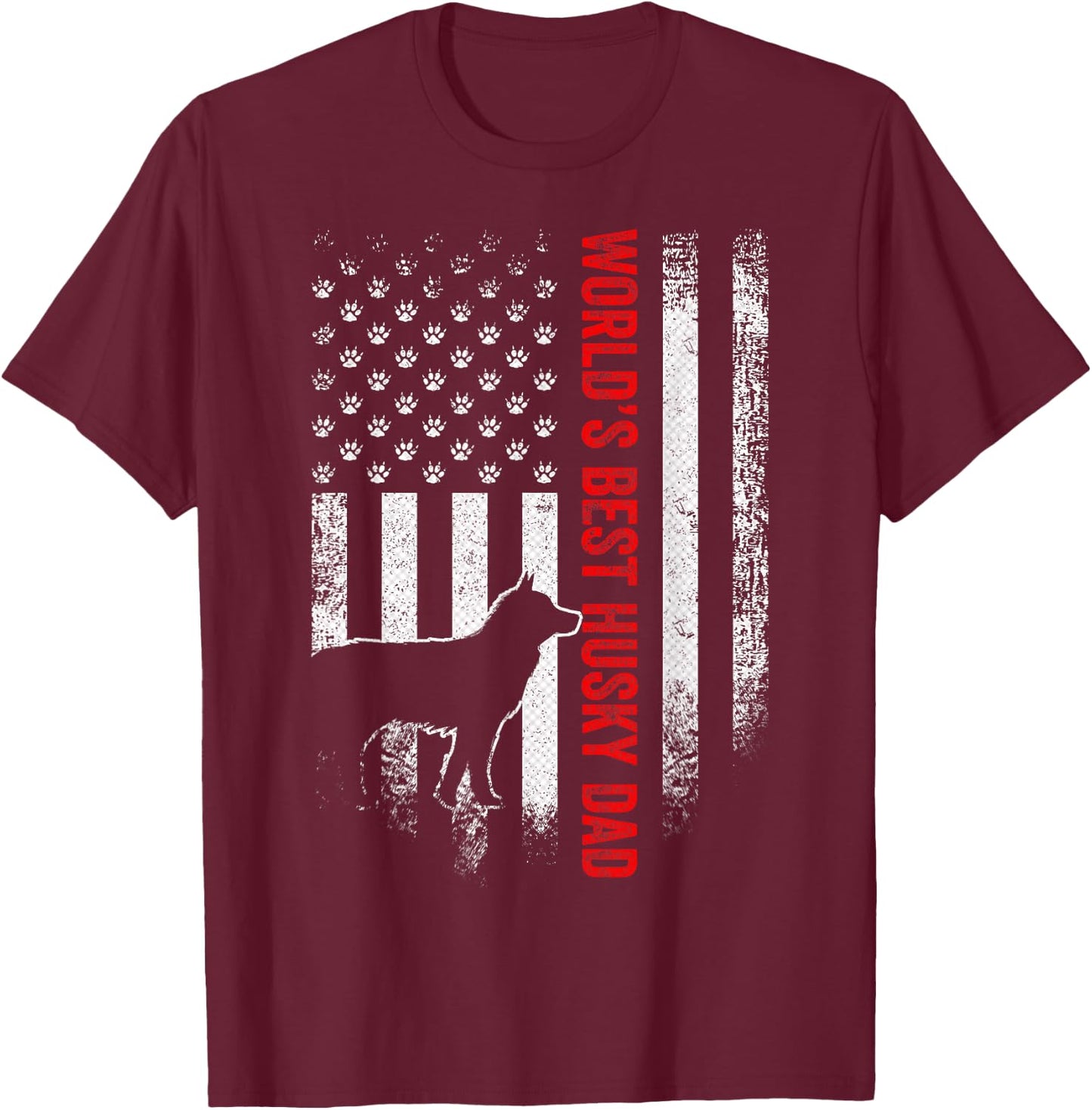 Vintage American Flag World's Best Siberian Husky Dad Funny Men T-Shirt - T-Shirt | Maroon