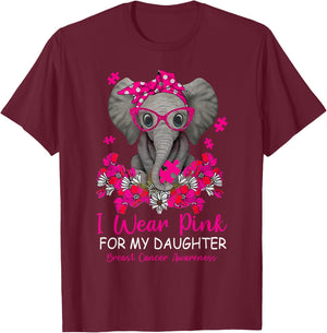 I Wear Pink For My Daughter Breast Cancer Awareness Warrior T-Shirt - T-Shirt | Maroon