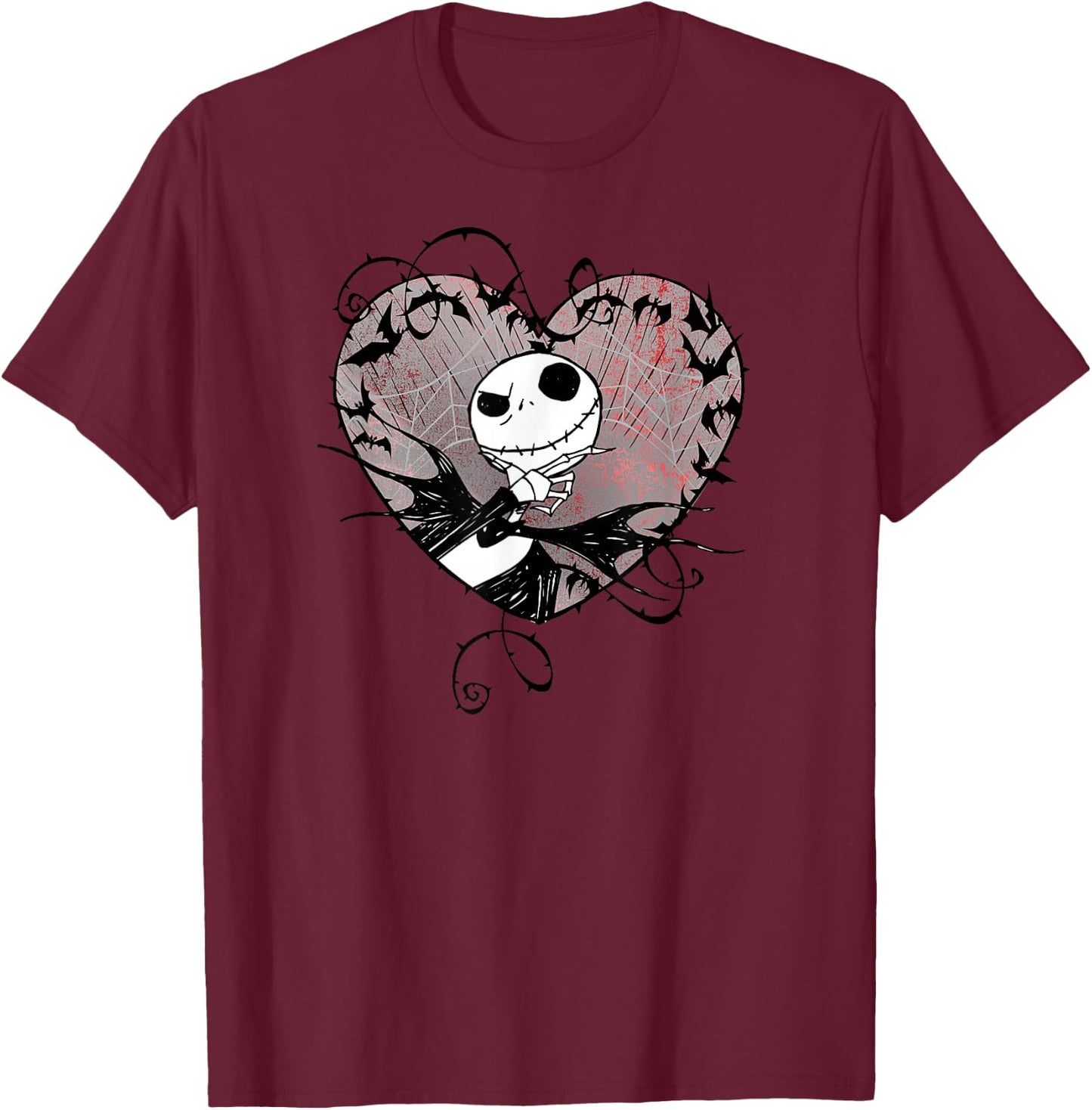Disney Nightmare Before Christmas Valentines Jack Bat Heart T-Shirt - T-Shirt | Maroon
