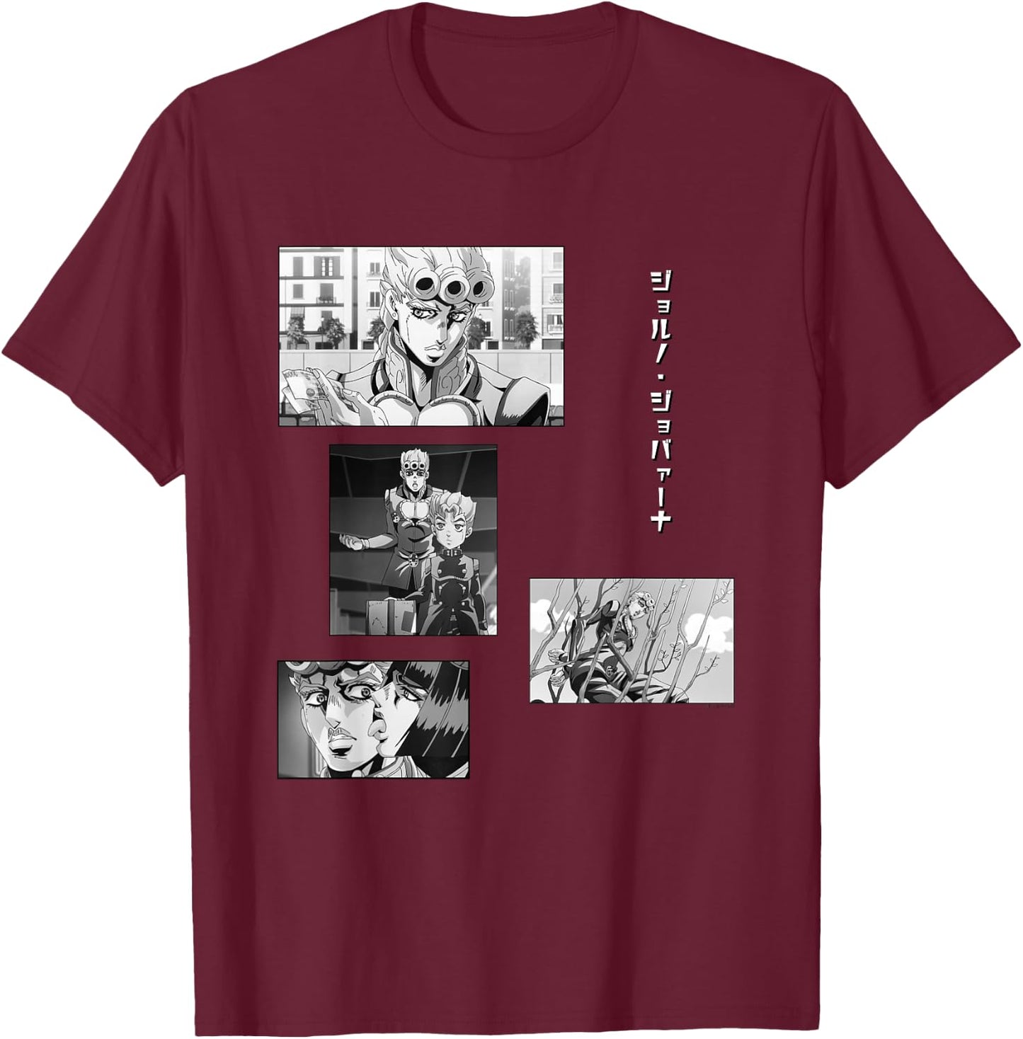 JoJo's Bizarre Adventure Giorno Collage Anime T-Shirt - T-Shirt | Maroon