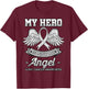 My Hero Is Now My Angel Lung Cancer Awareness White Ribbon T-Shirt - T-Shirt | Maroon