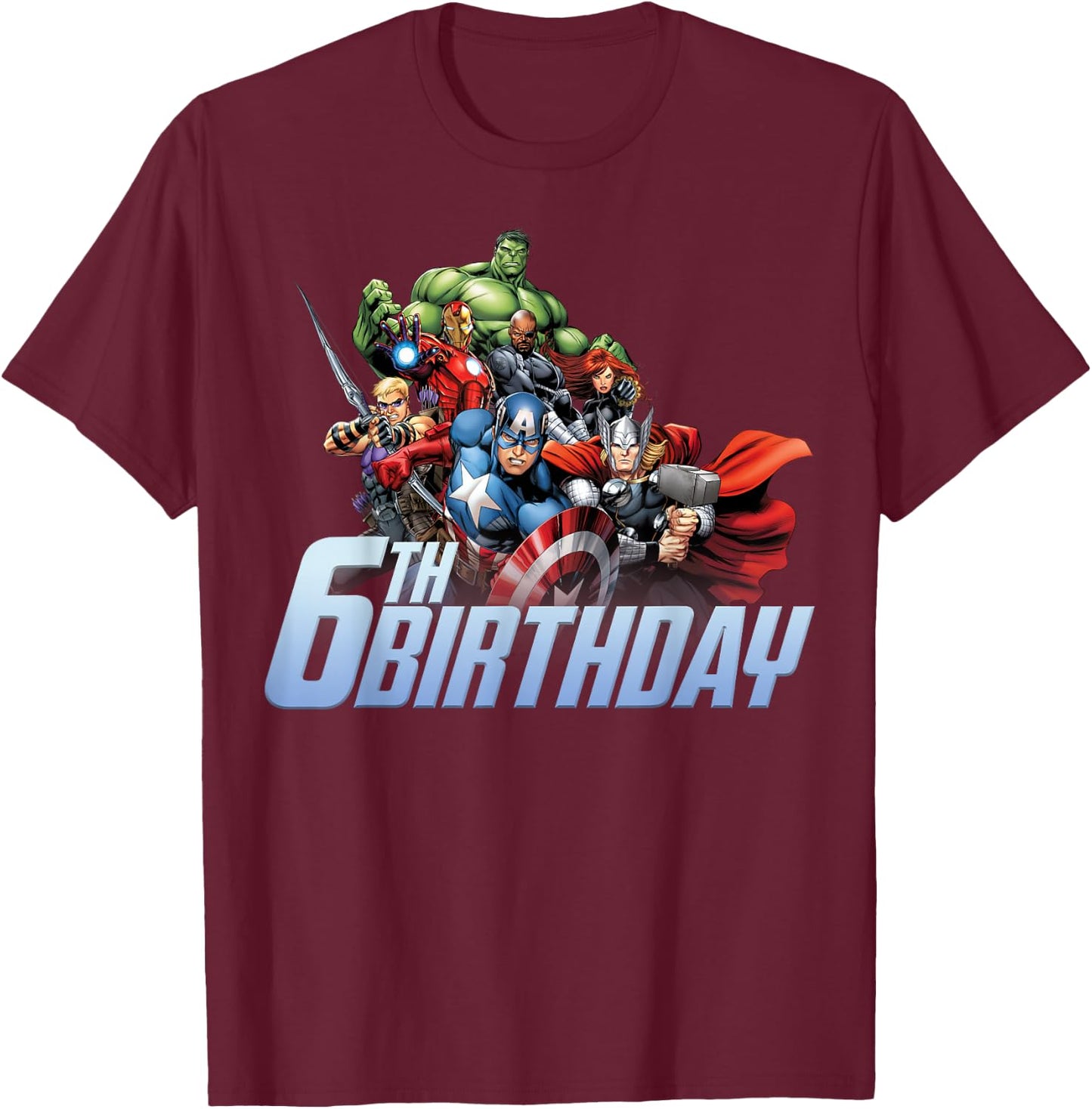 Marvel Avengers Action Shot 6th Birthday T-Shirt - T-Shirt | Maroon