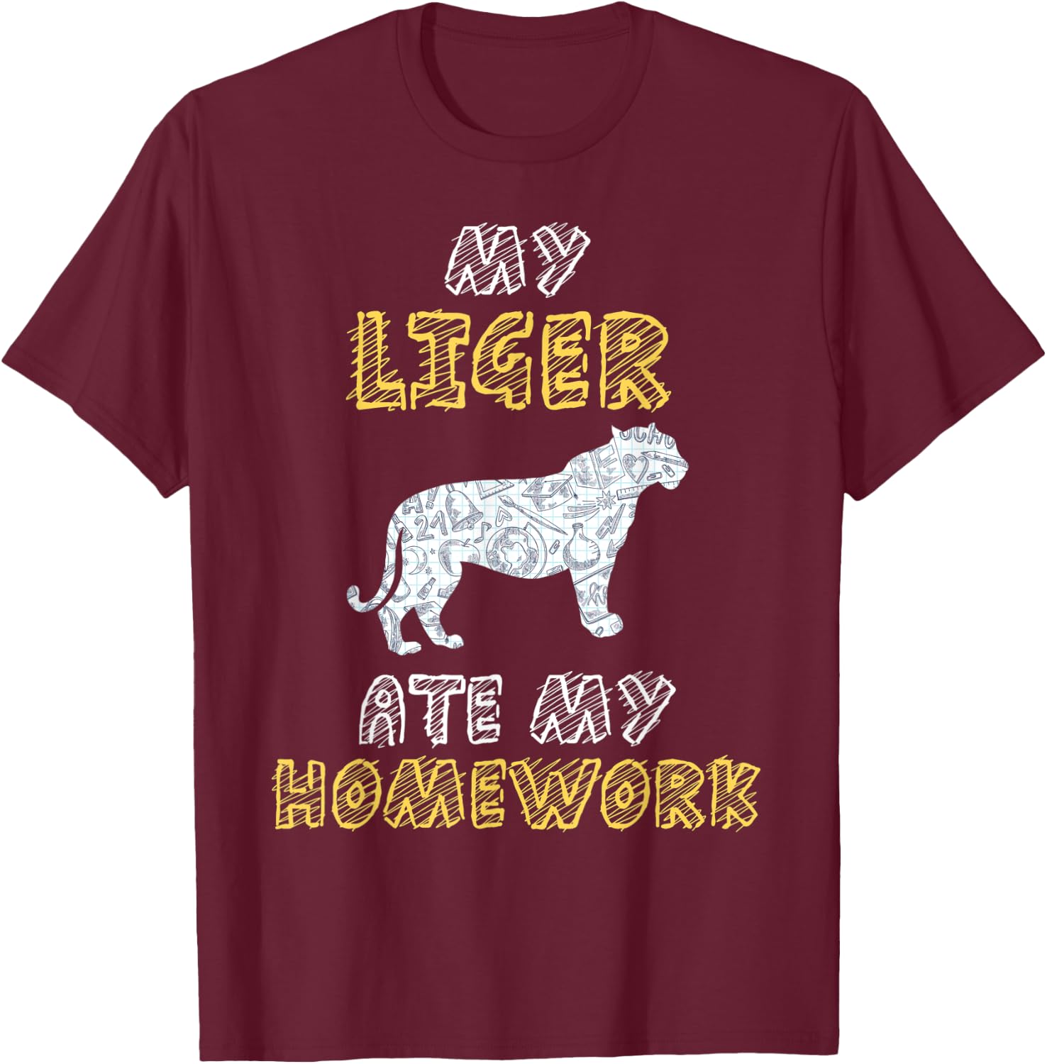 My Liger Ate My Homework Tigon Animal Kid Back To School T-Shirt - T-Shirt | Maroon
