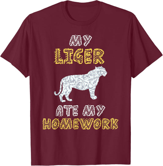 My Liger Ate My Homework Tigon Animal Kid Back To School T-Shirt - T-Shirt | Maroon