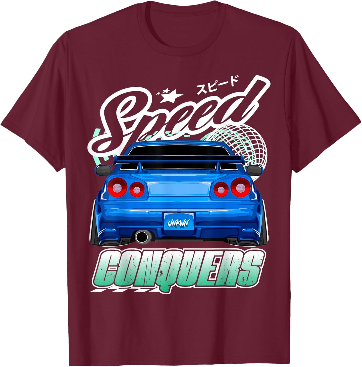 Blue Gt r 34 JDM Skyline Stance Car Drift Racing Graphic T-Shirt - T-Shirt | Maroon