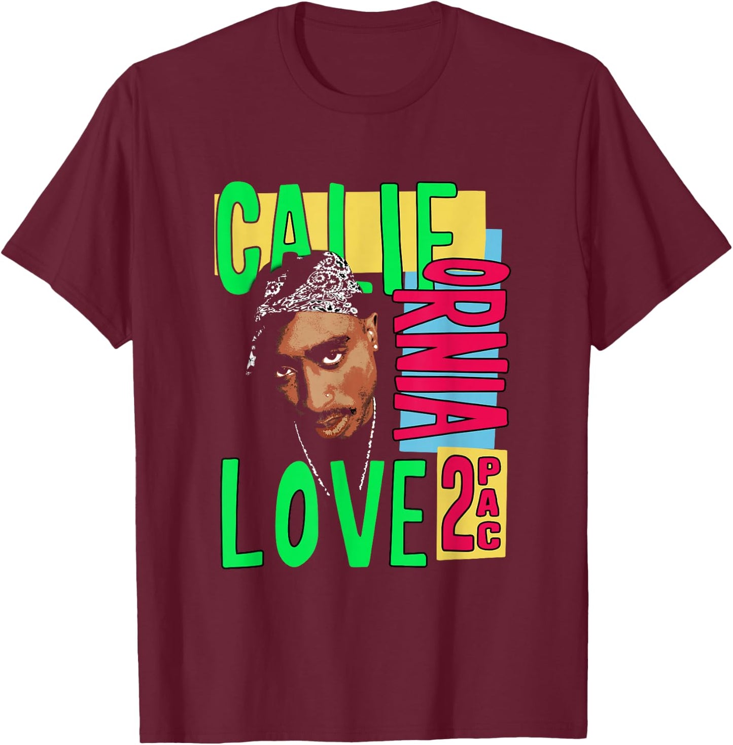 Official Tupac California Love T-Shirt - T-Shirt | Maroon
