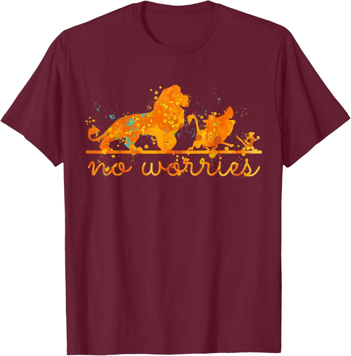 Disney The Lion King Group Shot No Worries Splatter T-Shirt - T-Shirt | Maroon