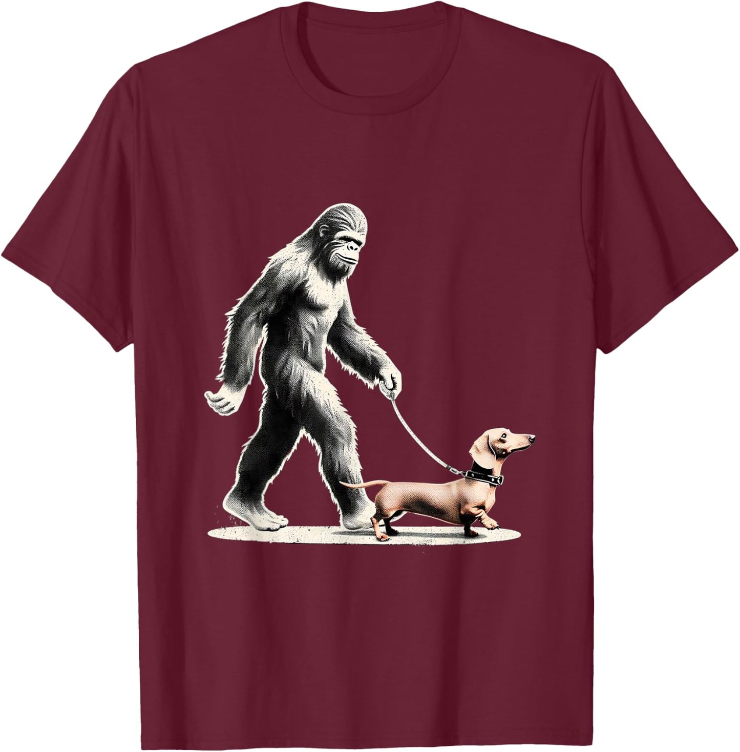 Bigfoot Walking Dachshund Funny Wiener Dog T-Shirt - T-Shirt | Maroon