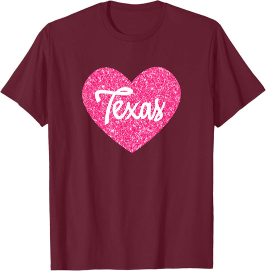I Love Texas USA State Pink Heart Gift Girls T-Shirt - T-Shirt | Maroon