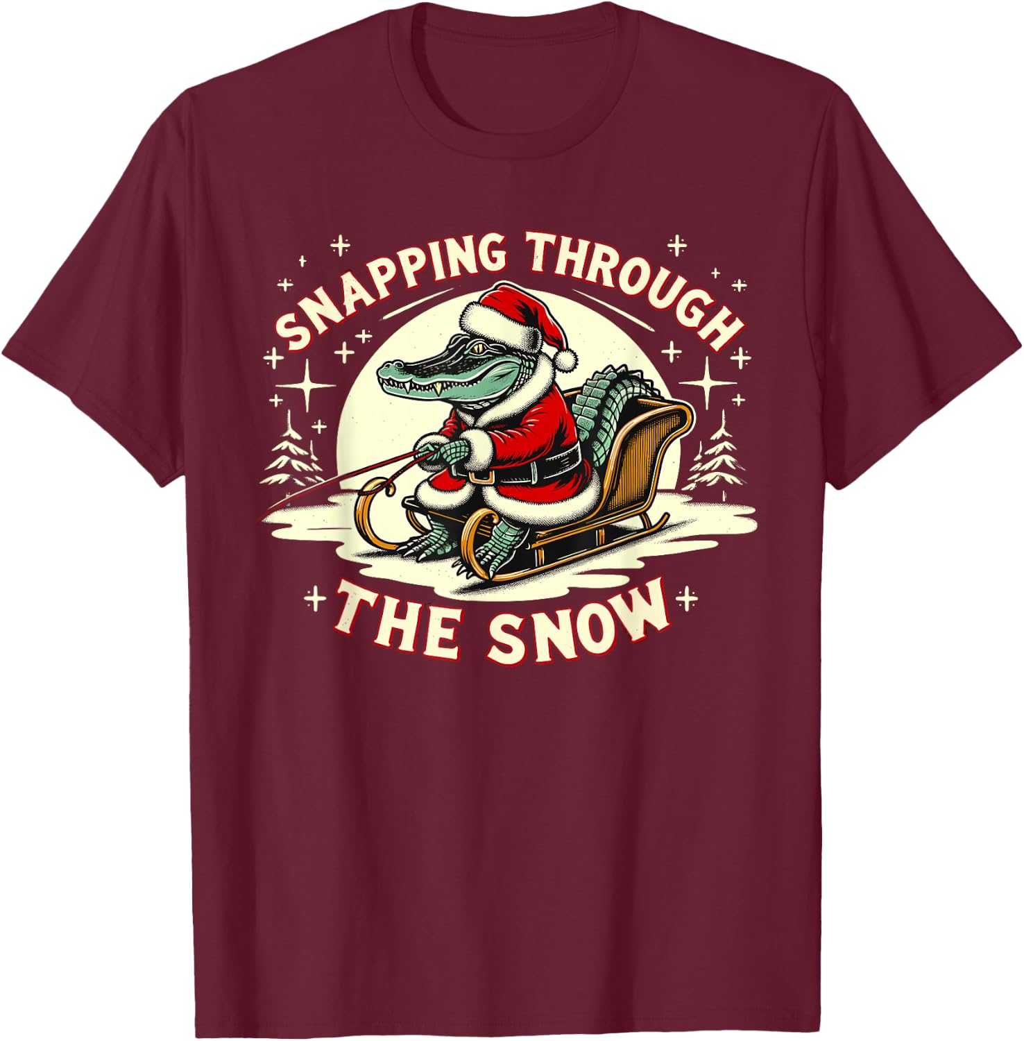 Alligator Snapping Through The Snow, Gator Hunting Christmas T-Shirt - T-Shirt | Maroon