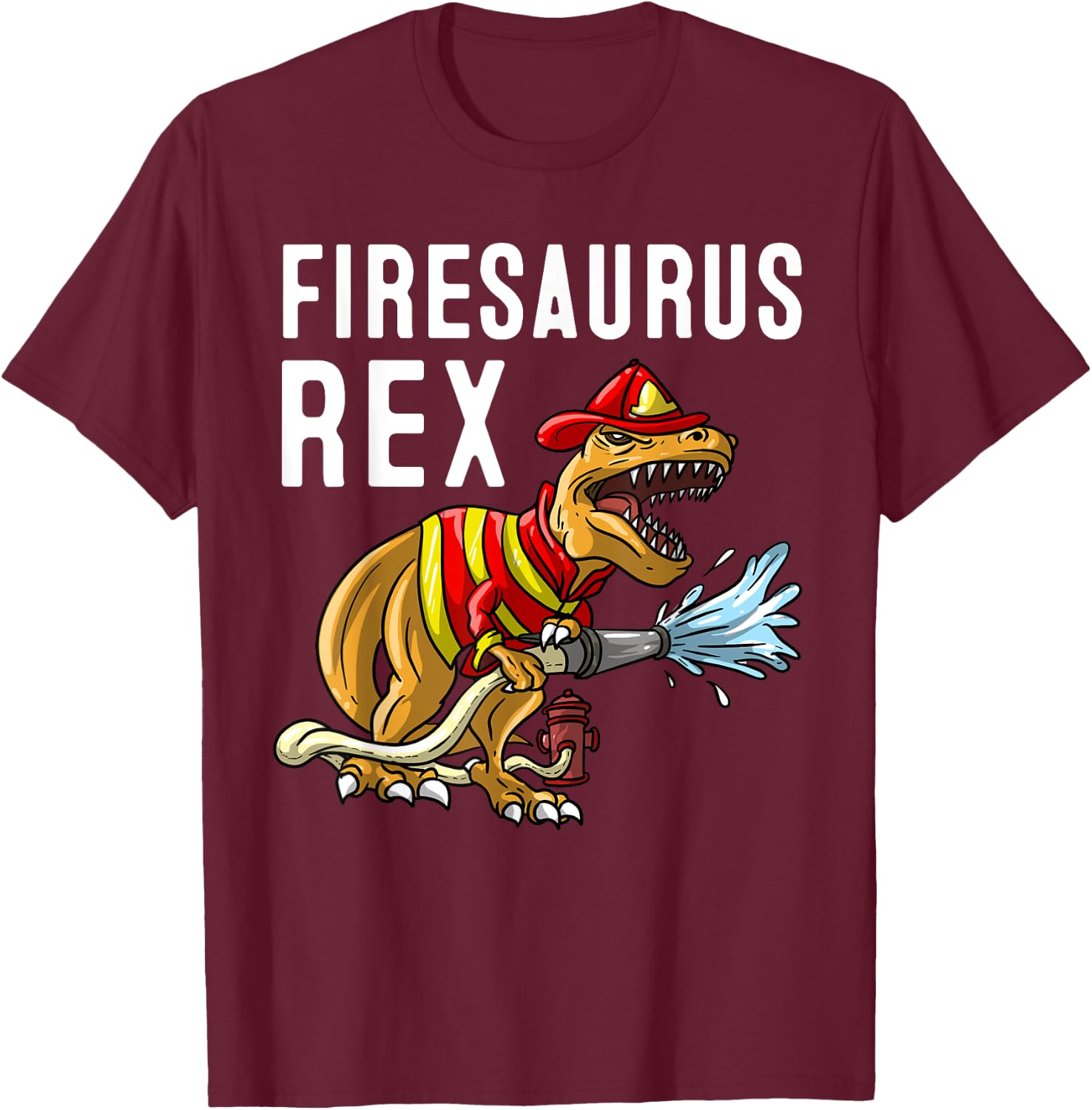 Funny Firemen Firefighter Gift Dino Boys Cool Firesaurus Rex T-Shirt - T-Shirt | Maroon