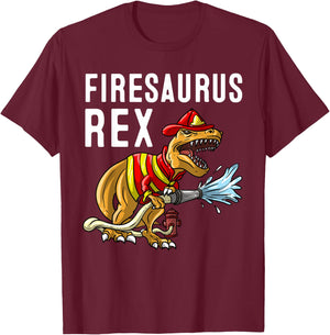 Funny Firemen Firefighter Gift Dino Boys Cool Firesaurus Rex T-Shirt - T-Shirt | Maroon