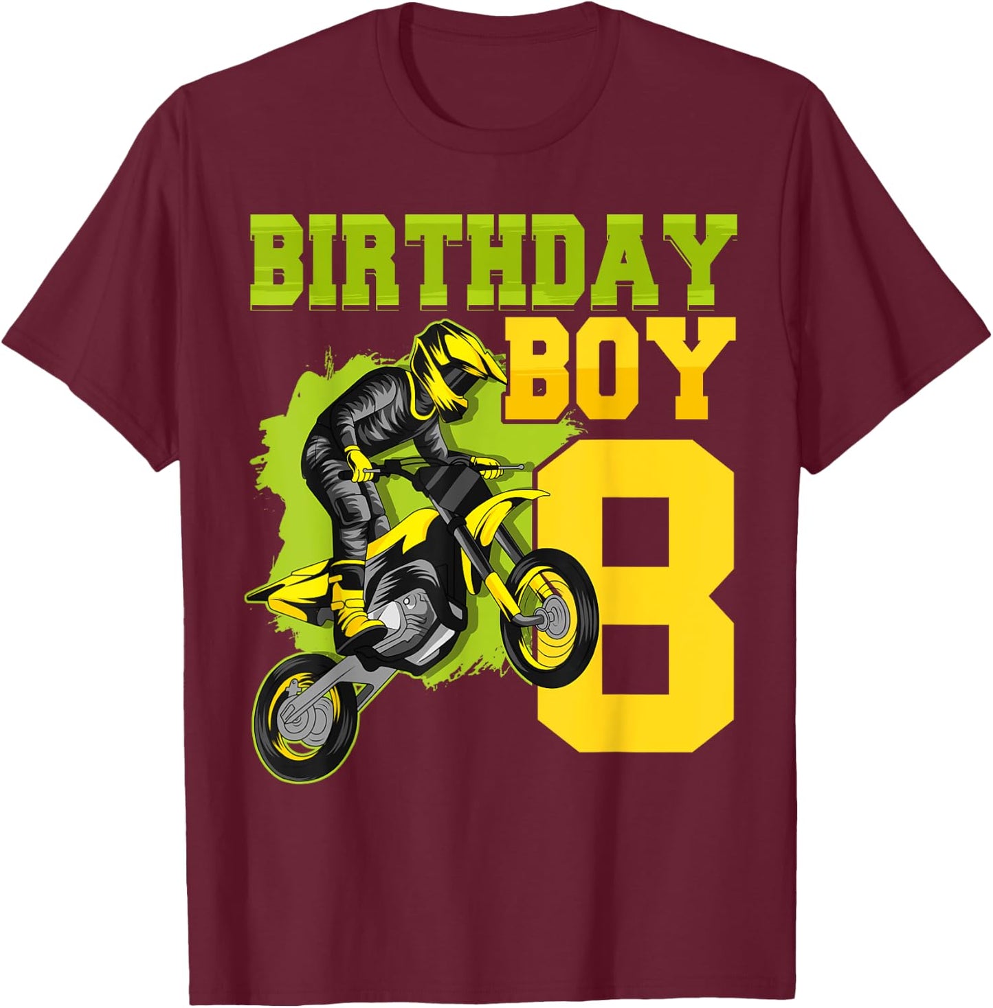 Motocross MX 8th Gift 8 Year Old Dirt Bike Birthday Party T-Shirt - T-Shirt | Maroon