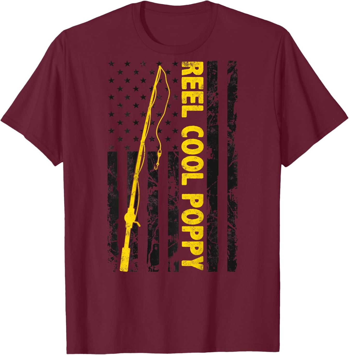 Reel cool Poppy Fishing American Flag gift Fisherman Poppy T-Shirt - T-Shirt | Maroon