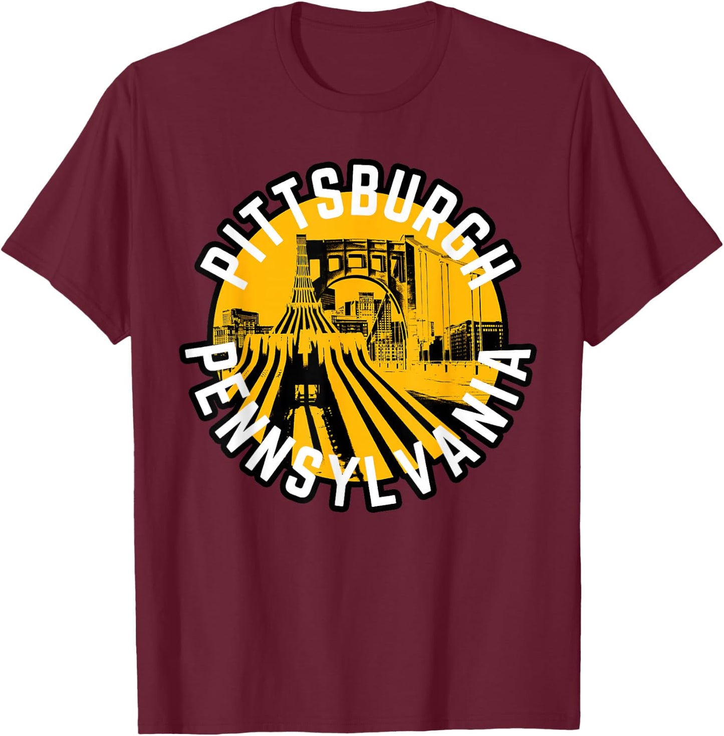 Pittsburgh Pennsylvania Steel City Skyline Bridge 412 Home T-Shirt - T-Shirt | Maroon