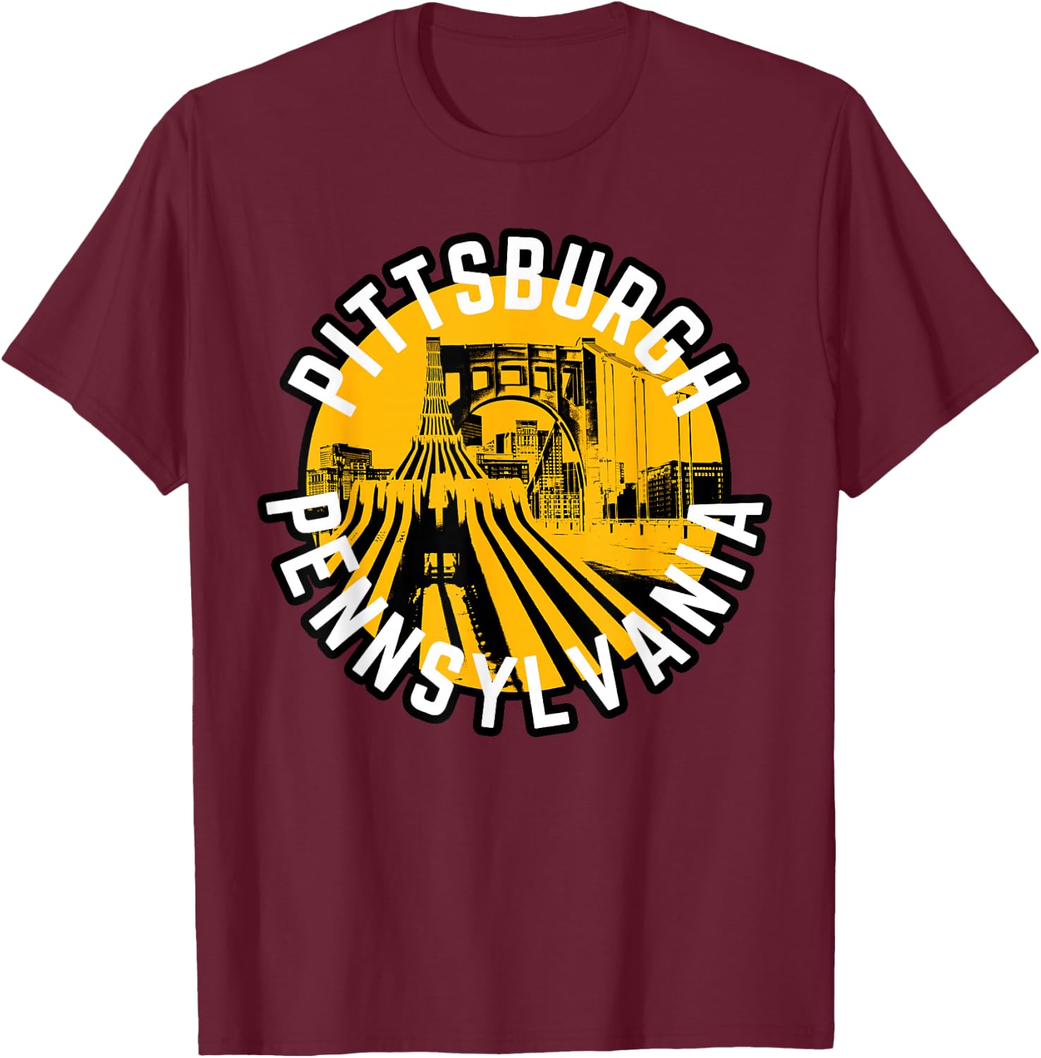 Pittsburgh Pennsylvania Steel City Skyline Bridge 412 Home T-Shirt - T-Shirt | Maroon