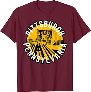 Pittsburgh Pennsylvania Steel City Skyline Bridge 412 Home T-Shirt - T-Shirt | Maroon