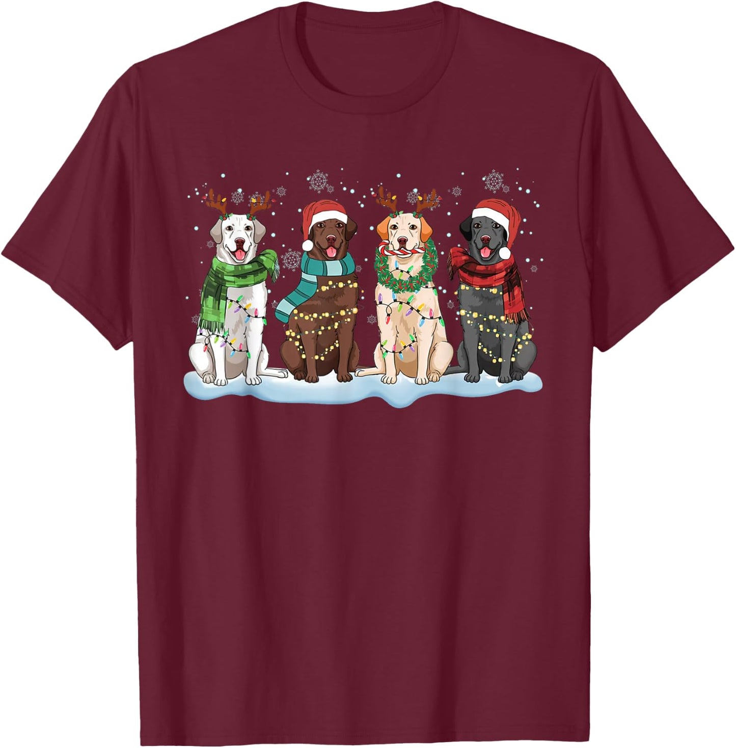 Santa Hat Labrador Retriever Reindeer Tree Light Christmas T-Shirt - T-Shirt | Maroon
