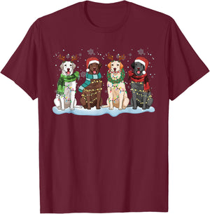 Santa Hat Labrador Retriever Reindeer Tree Light Christmas T-Shirt - T-Shirt | Maroon