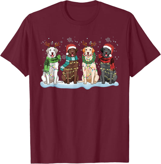 Santa Hat Labrador Retriever Reindeer Tree Light Christmas T-Shirt - T-Shirt | Maroon