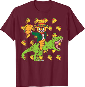 Mexican Cat Trex Tacos Funny Cinco De Mayo Fiesta Dinosaur Women Girls Kids T-Shirt - T-Shirt | Maroon