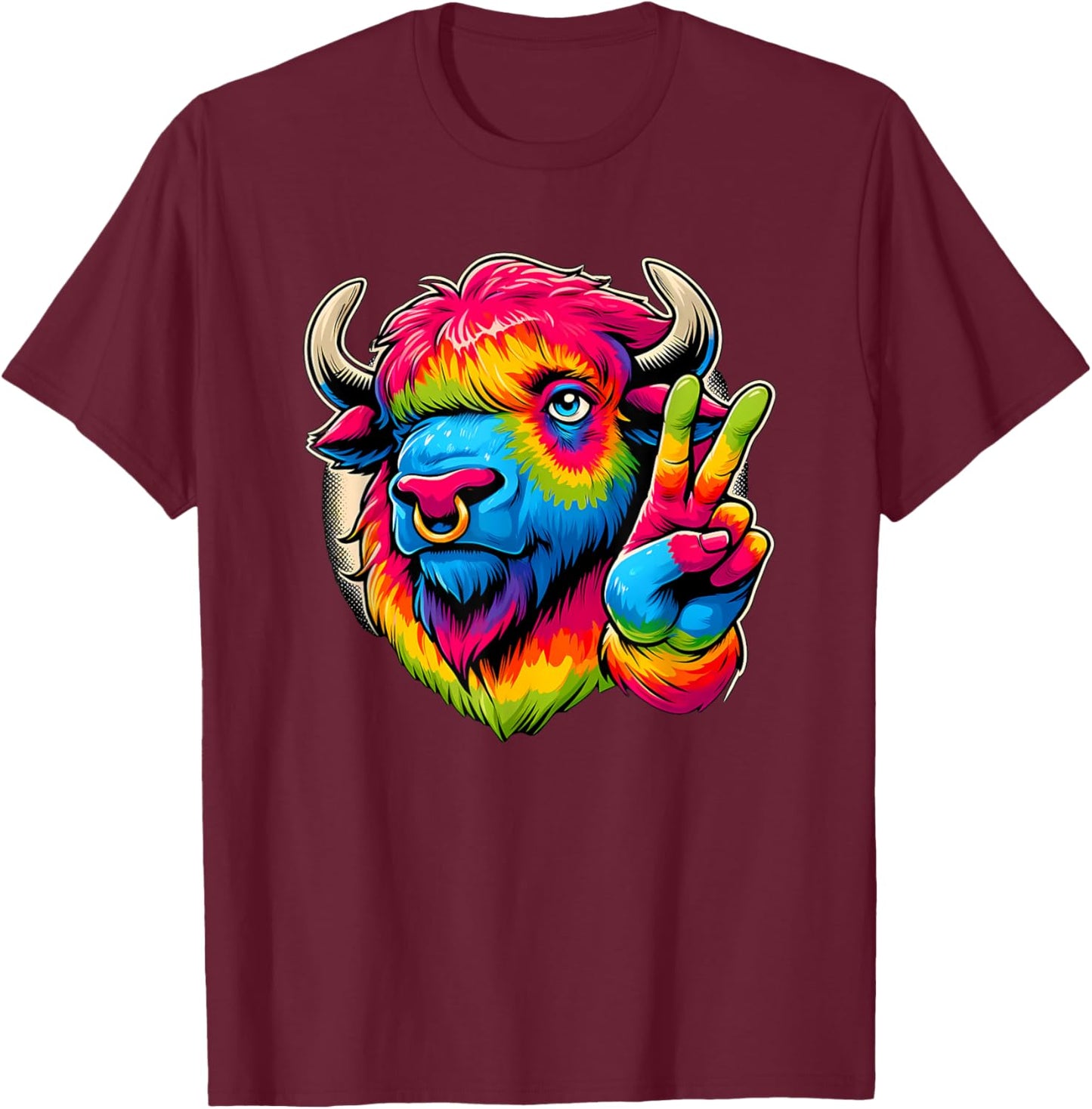 Peace Sign Tie Dye Bison T-Shirt - T-Shirt | Maroon