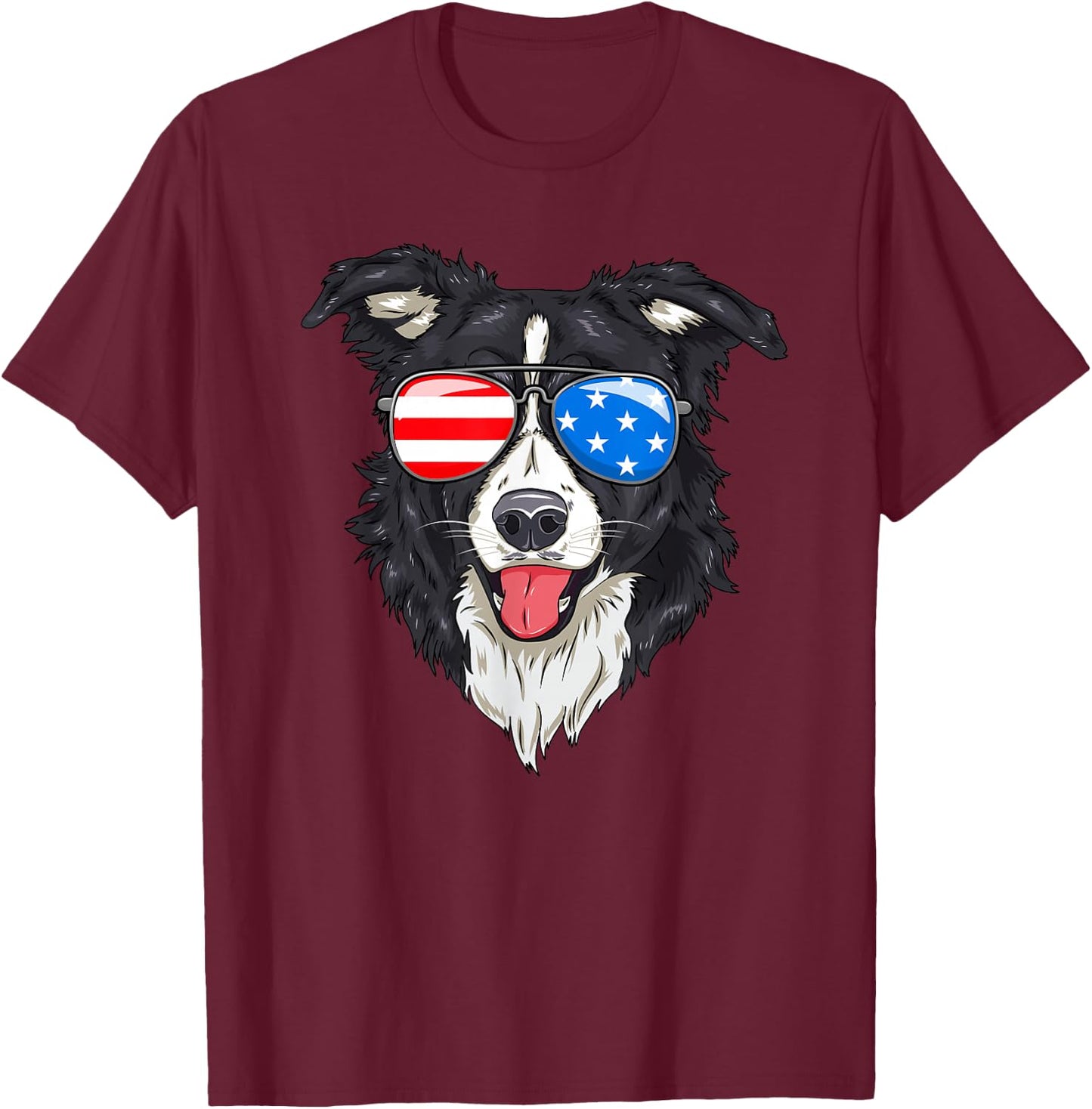 Border Collie Lover Patriotic Dog 4th of July American Gift T-Shirt - T-Shirt | Maroon