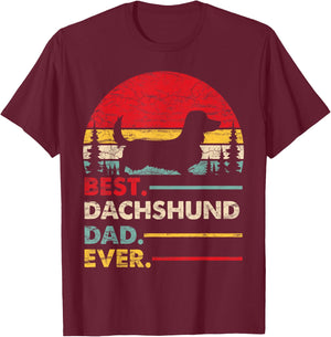 Dachshund Long Haired Best Dad Ever Gift Dog Vintage Retro Men Women Kids T-Shirt - T-Shirt | Maroon