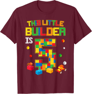 Building Blocks 5 Years Old Birthday Boy T-Shirt - T-Shirt | Maroon