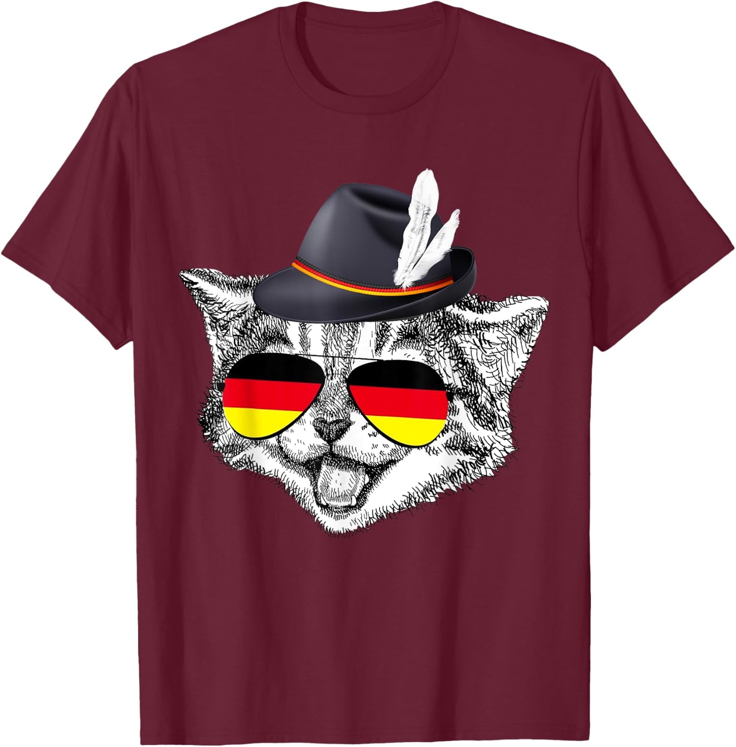 Cute Cat German Flag Oktoberfest Pride Germany Festival T-Shirt - T-Shirt | Maroon