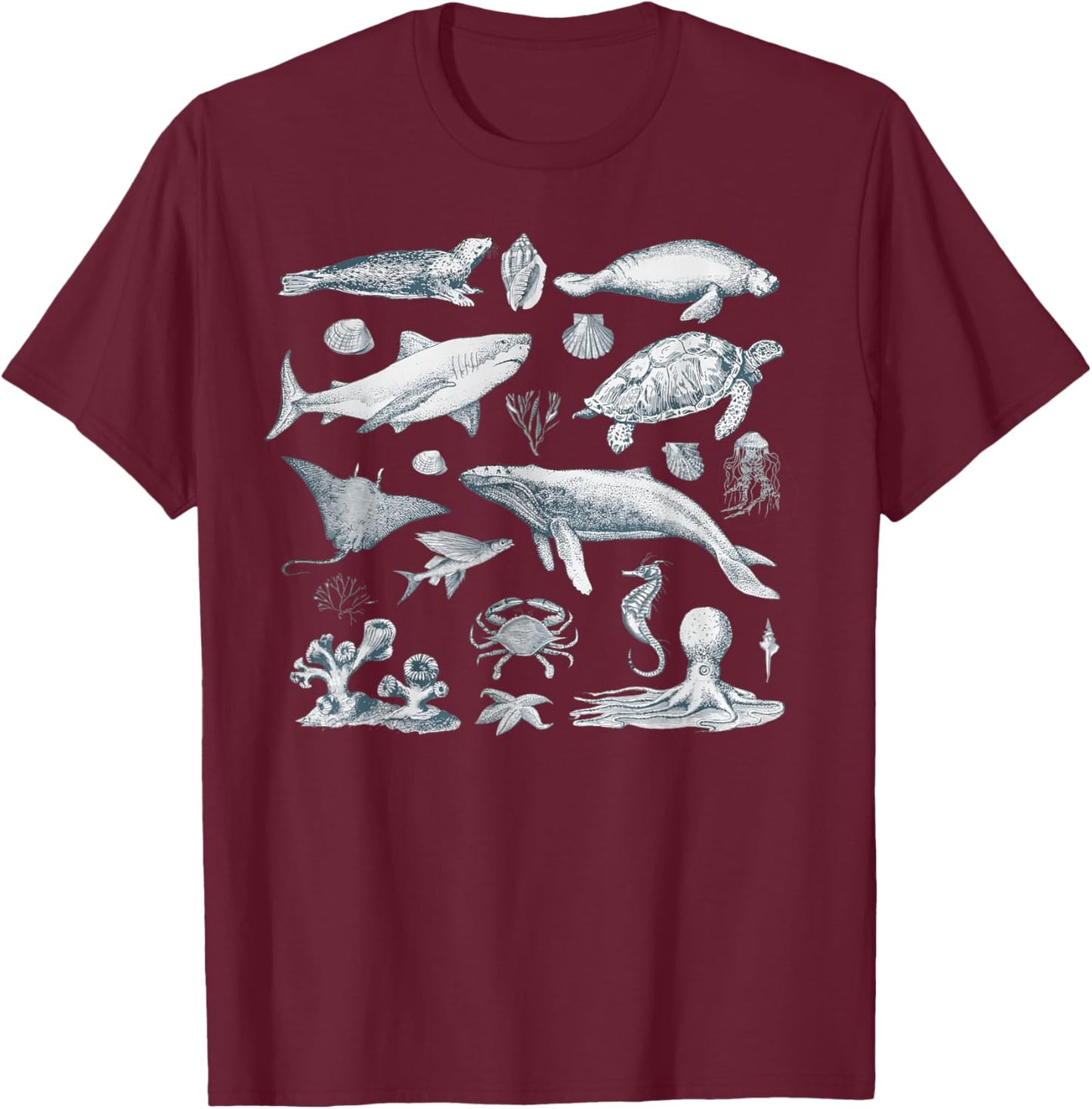 Vintage 90s Tattoo Sea Animal Retro Ocean Nature Men Women T-Shirt - T-Shirt | Maroon