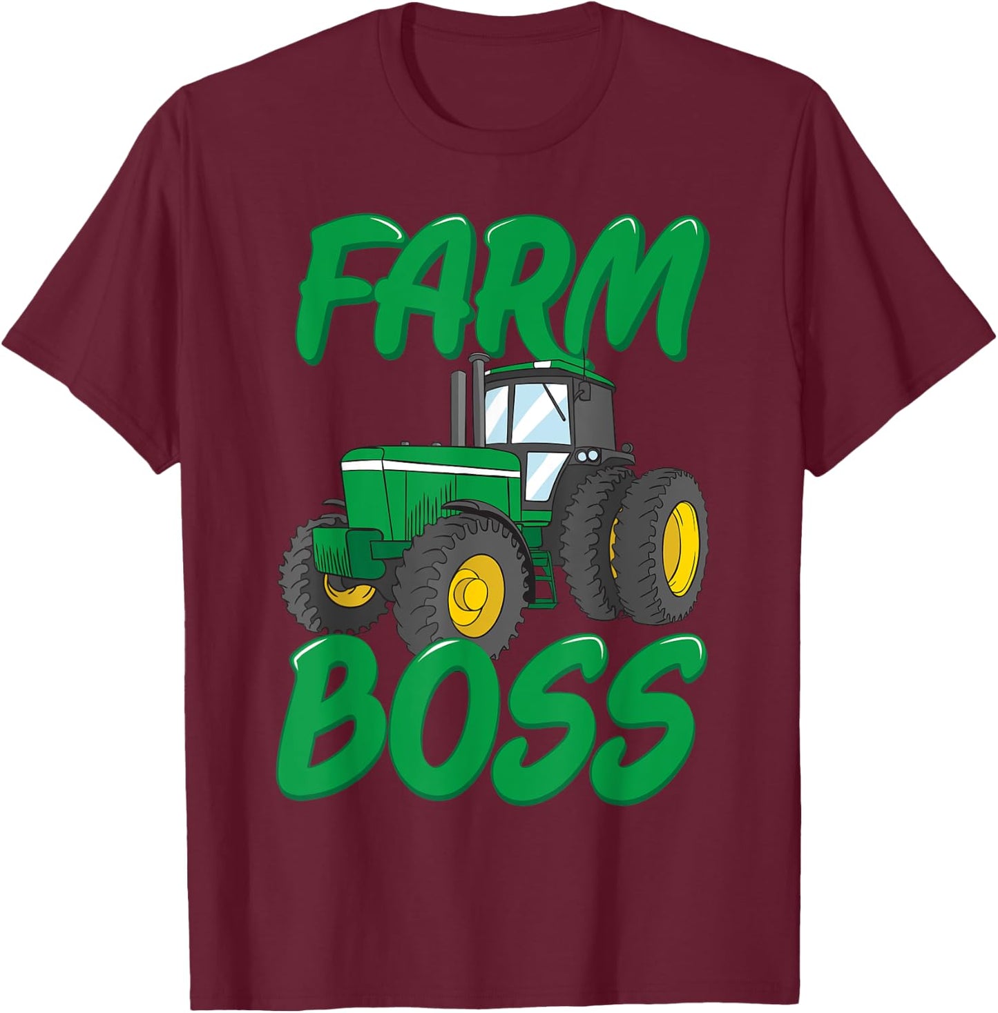 Farm Boss Funny Farmer Tractor Harvester Gift Kids Boys T-Shirt - T-Shirt | Maroon