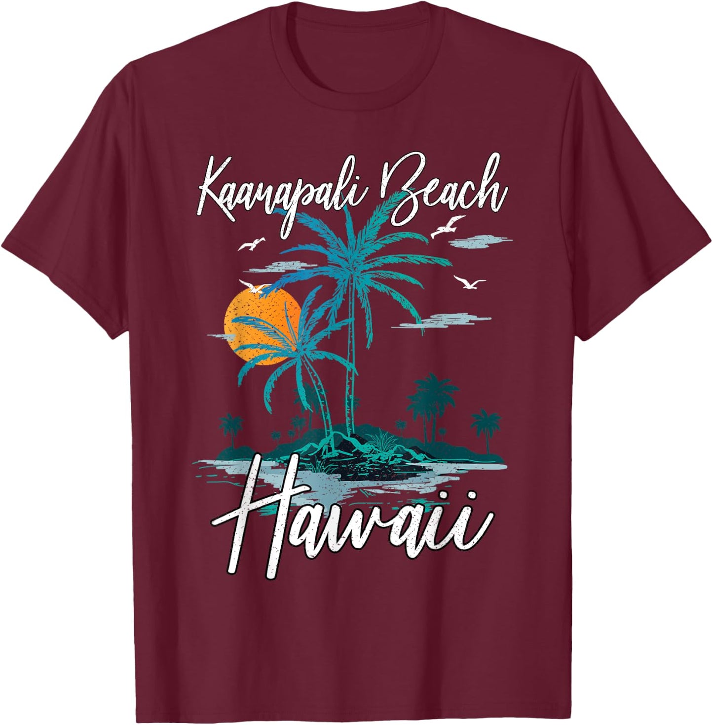 Family Vacation Retro Sunset Hawaii Kaanapali Beach T-Shirt - T-Shirt | Maroon