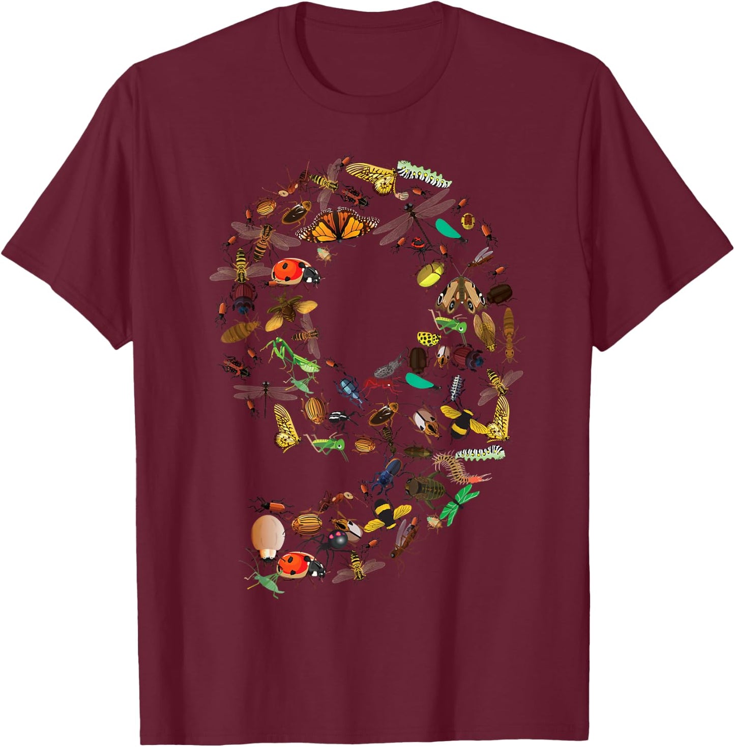 Funny Bugs 9th Birthday Gift | Cute 9 Years Old Boy Girl Kid T-Shirt - T-Shirt | Maroon