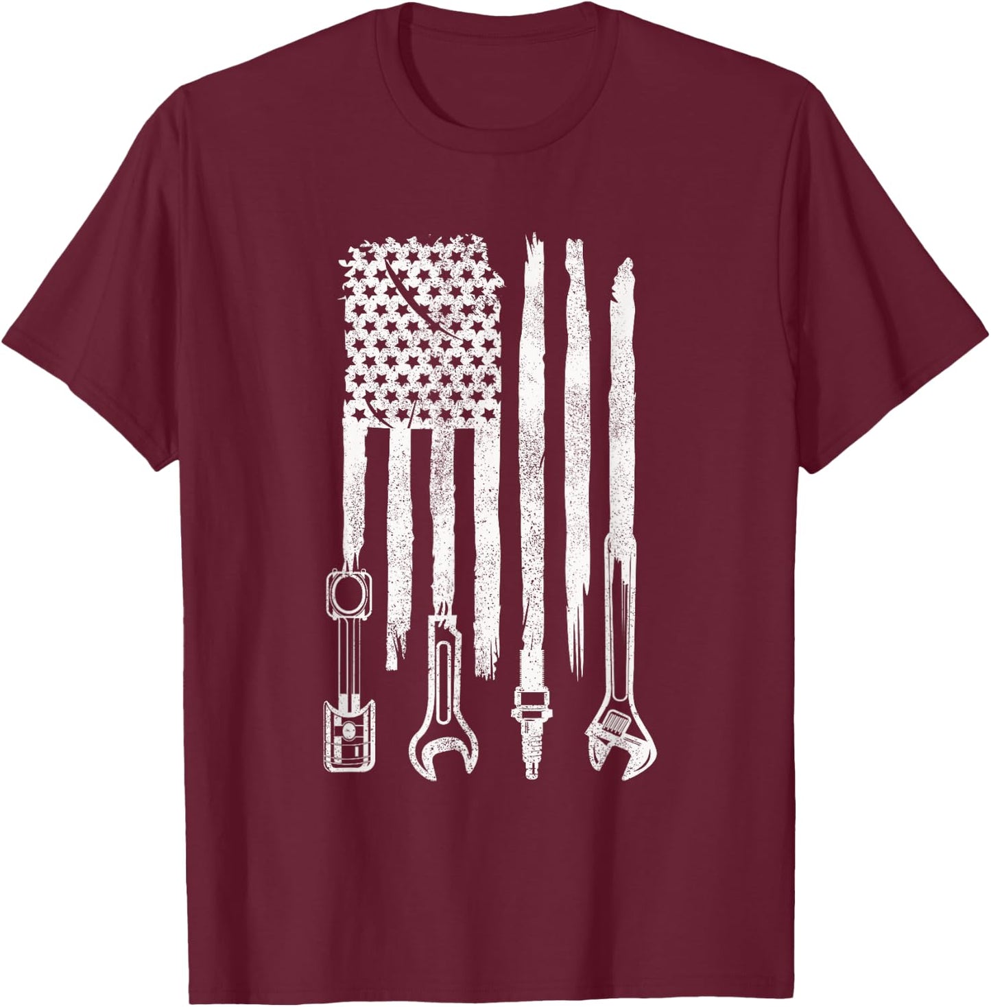 American Flag Mechanic Tools Car Fixing Essentials Mechanic Men T-Shirt - T-Shirt | Maroon