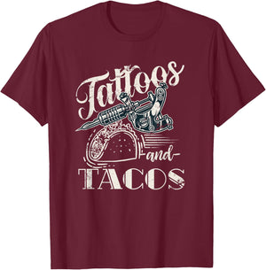 Tattoos And Tacos T-Shirt - T-Shirt | Maroon