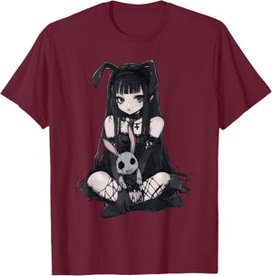 E-Girl Cute Anime Girl Goth Bunny Grunge Gothic Outfit T-Shirt - T-Shirt | Maroon