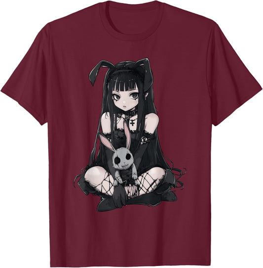 E-Girl Cute Anime Girl Goth Bunny Grunge Gothic Outfit T-Shirt - T-Shirt | Maroon
