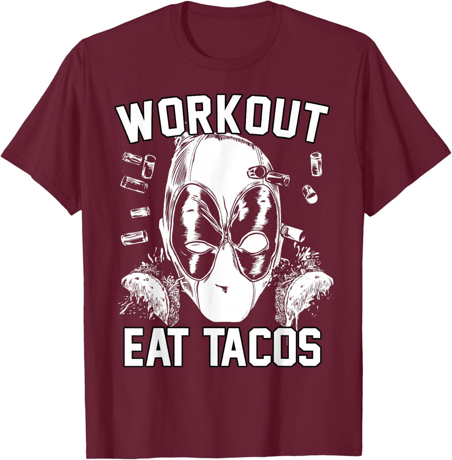Marvel Deadpool Workout Eat Tacos T-Shirt - T-Shirt | Maroon
