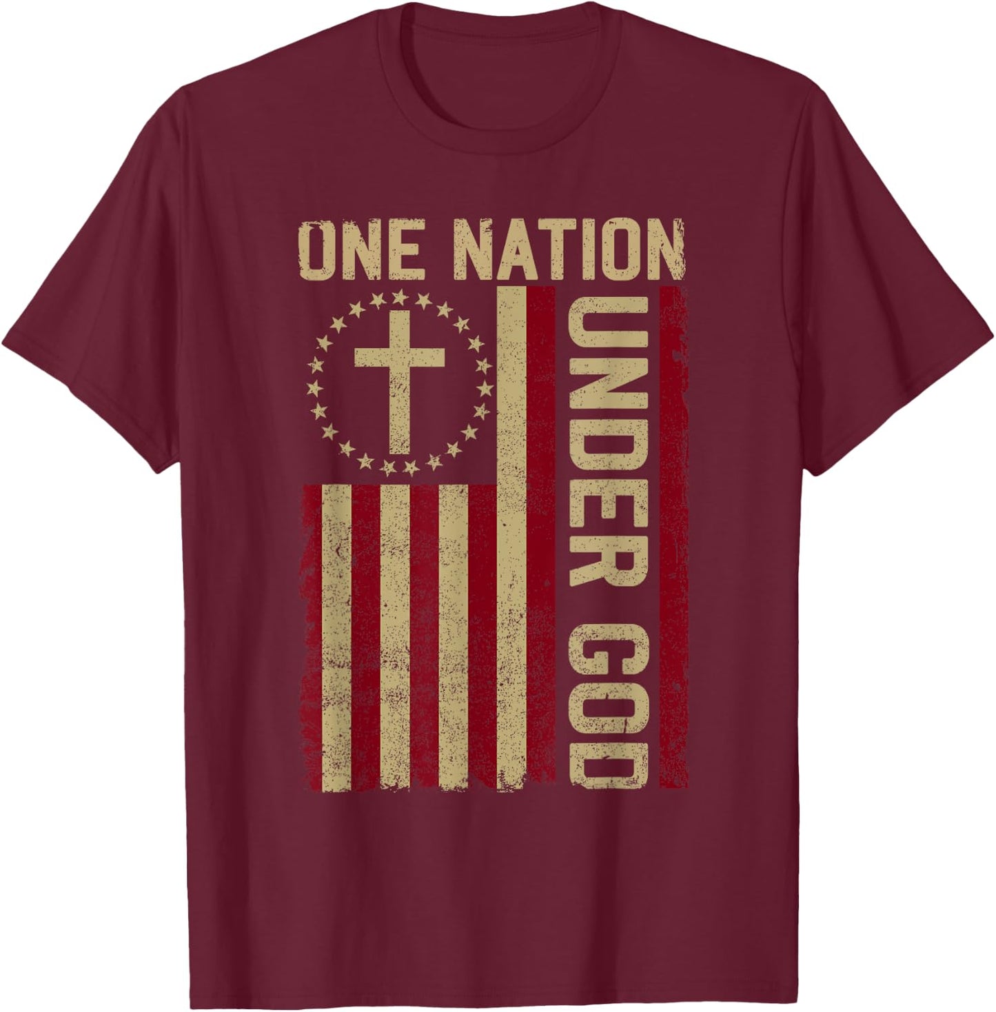 ONE NATION UNDER GOD - Christian USA Vintage American Flag Women Kids Men T-Shirt - T-Shirt | Maroon