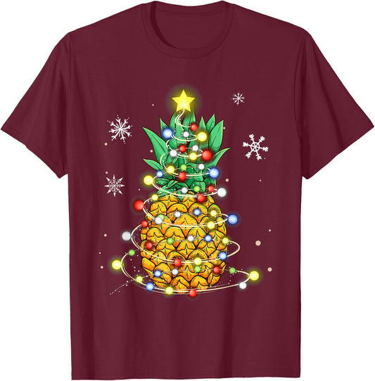 Pineapple Christmas Shirt -Kids Black Small Christmas Tree T-Shirt - T-Shirt | Maroon