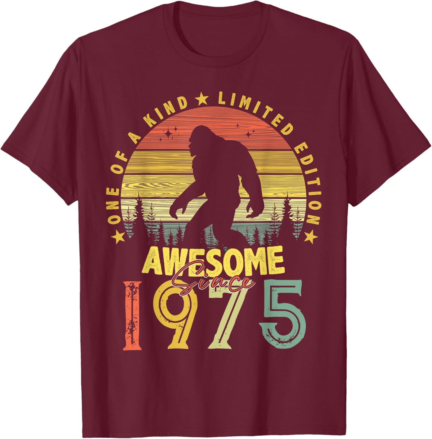 Awesome Since 1975 49th Birthday Gifts Bigfoot Born in 1975 T-Shirt - T-Shirt | Maroon