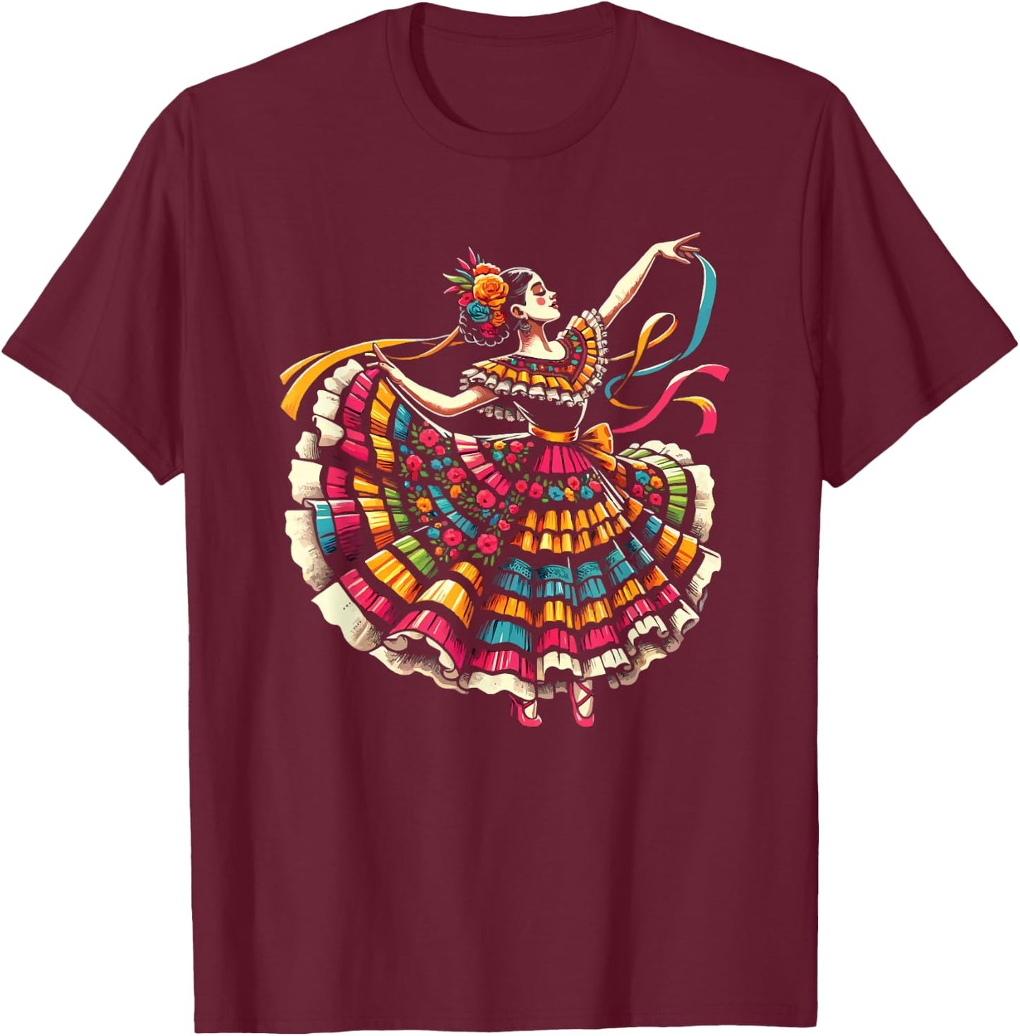 Ballet Folklorico Dancer Mexico Traditional Mexican Dance T-Shirt - T-Shirt | Maroon
