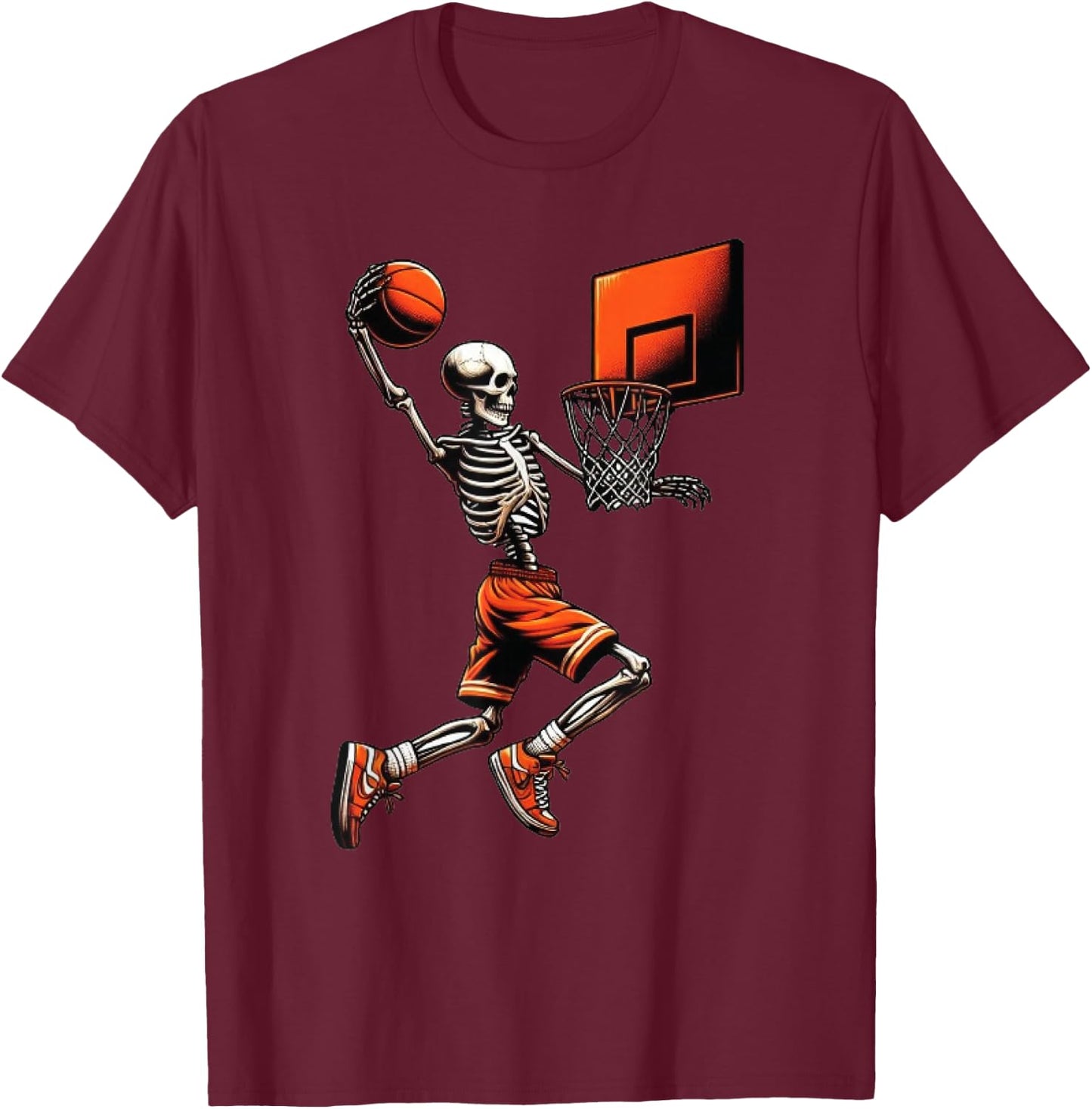 Skeleton Basketball Player Dunking Hoop Halloween Vintage T-Shirt - T-Shirt | Maroon