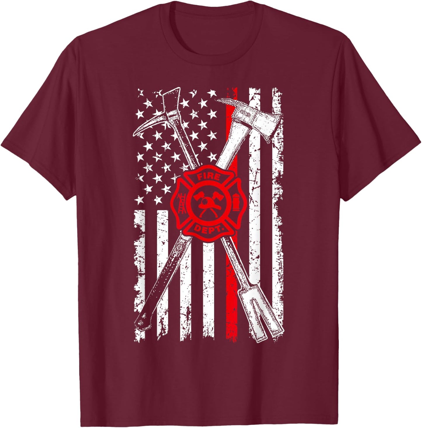 Patriotic Design Axe Halligan Thin Line Red Firefighter T-Shirt - T-Shirt | Maroon