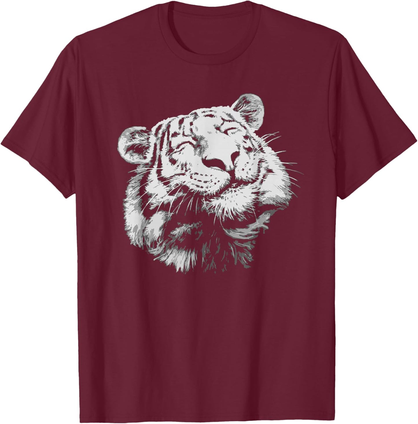 Happy Tiger Face Cute Furry Tiger Big Cat King Get Em 80s T-Shirt - T-Shirt | Maroon