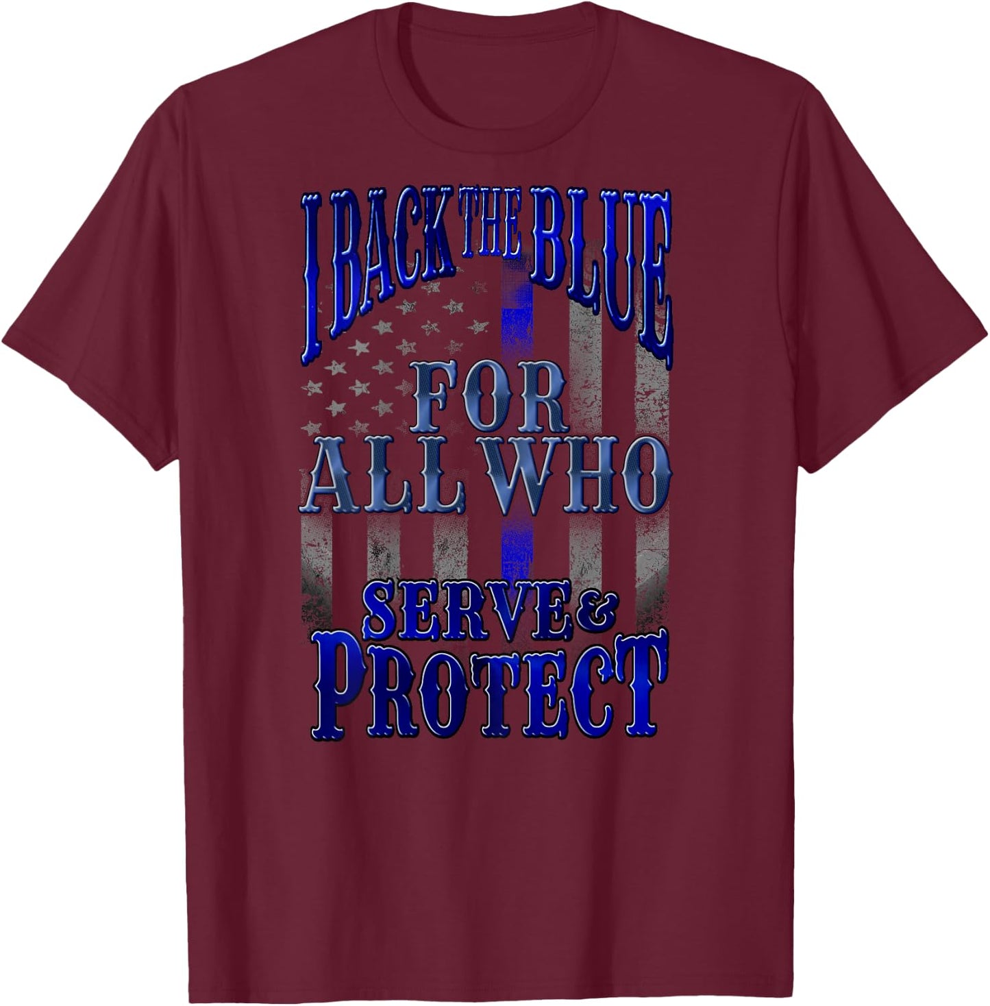 Back the Blue Flag Police Back Print T-Shirt - T-Shirt | Maroon